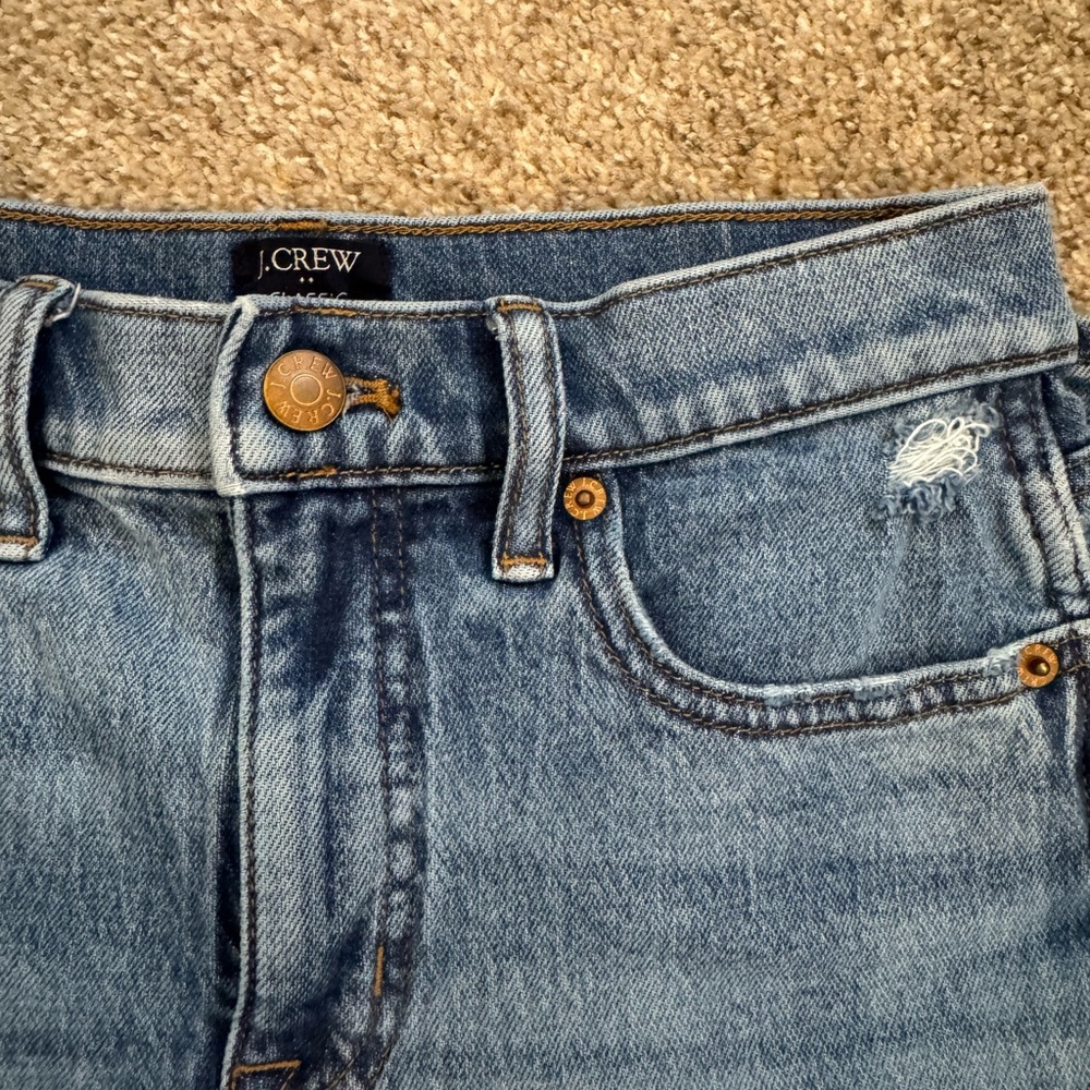 J.CREW Classic Straight Distressed Denim Jeans Blue Medium Wash Button Zip Women